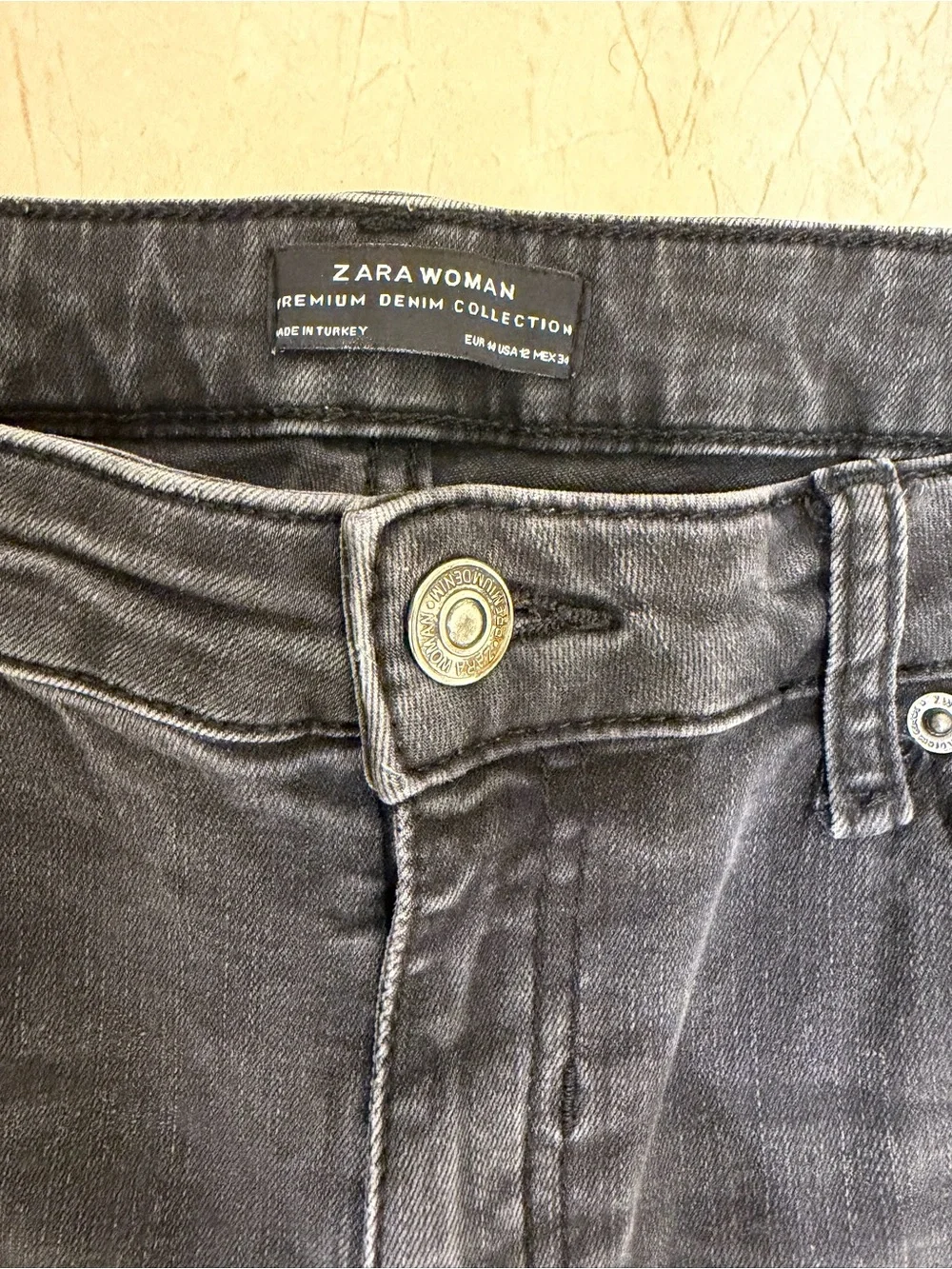 Zara Black Wash Skinny Jeans with Floral Embroidery